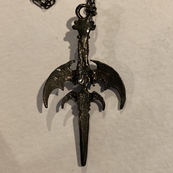 Goth sword style necklace with crystal stones Cain is 8” - Picture 4 of 4